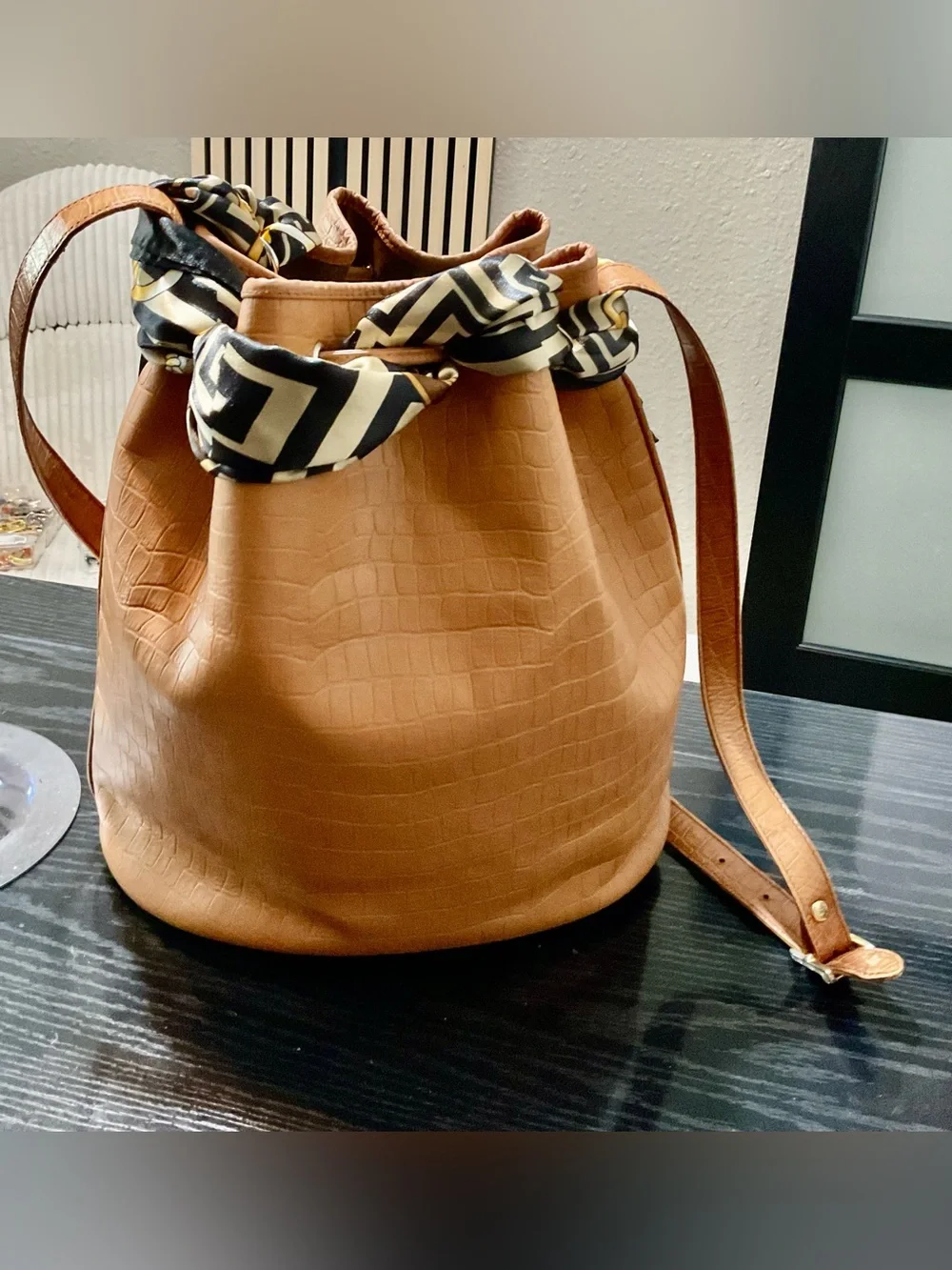 Fendi Tan Croc-Embossed Shoulder Bag